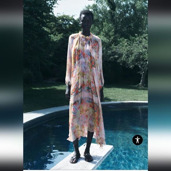 ZARA PRINTED MIDI DRESS ZW COLLECTION Maxi Multicolored - Picture 5 of 15